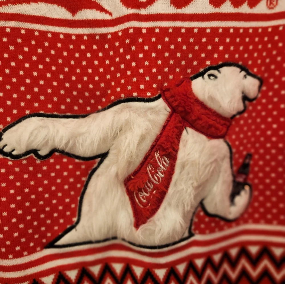 Coca Cola Festive Red and White Crewneck Sweater With Polar Bear - Picture 3 of 4